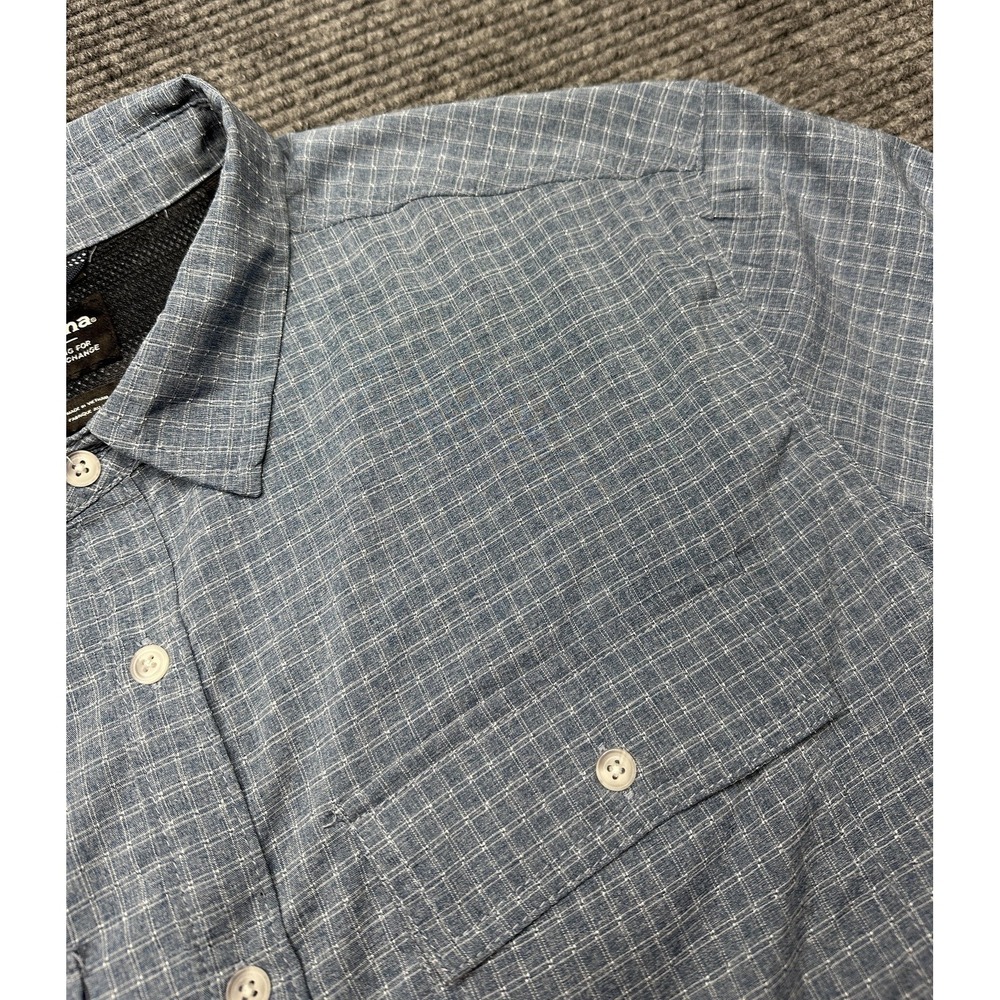 PrAna‎ Shirt Mens Large Blue Check Long Sleeve Lined Vented Zip Pocket Outdoor